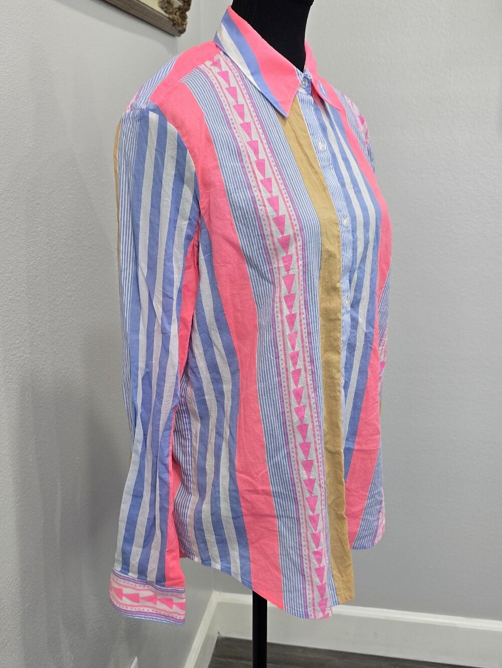 Le Superbe Goa Stripe Boyfriend Shirt Size 2 Cotton Button Up Surf Stripe - Picture 6 of 11